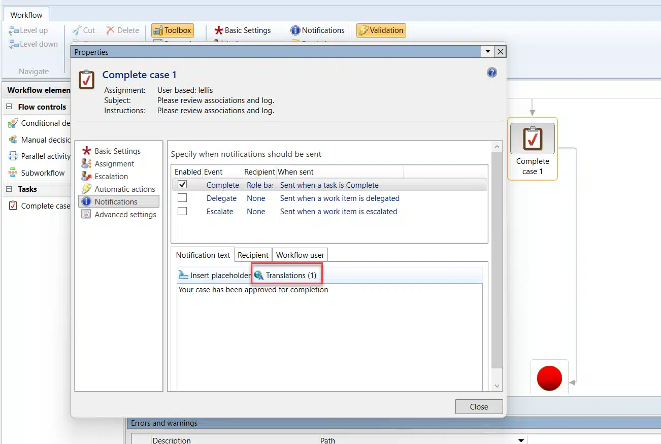 Select Translations option Select Translations option