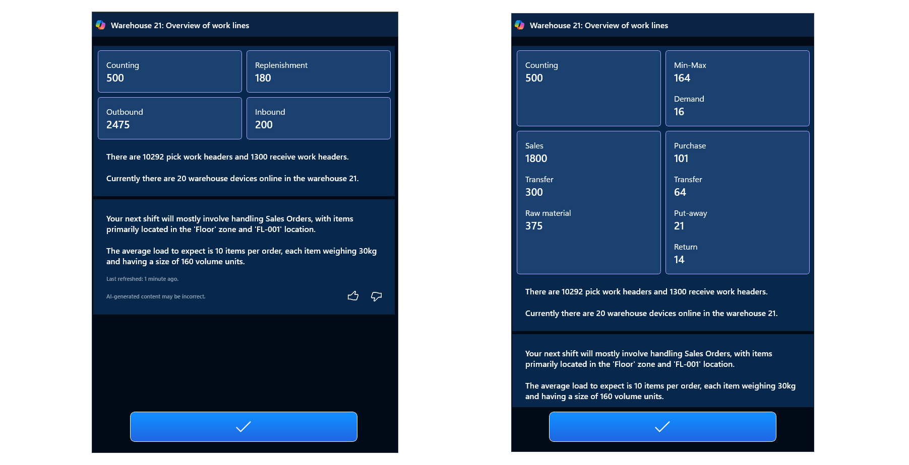 Workload insights with Copilot in the Warehouse Management mobile app Workload insights with Copilot in the Warehouse Management mobile app