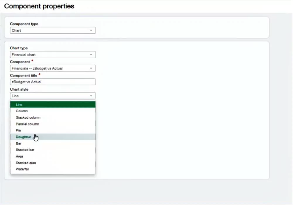 Sage Intacct Dashboard Component Properties