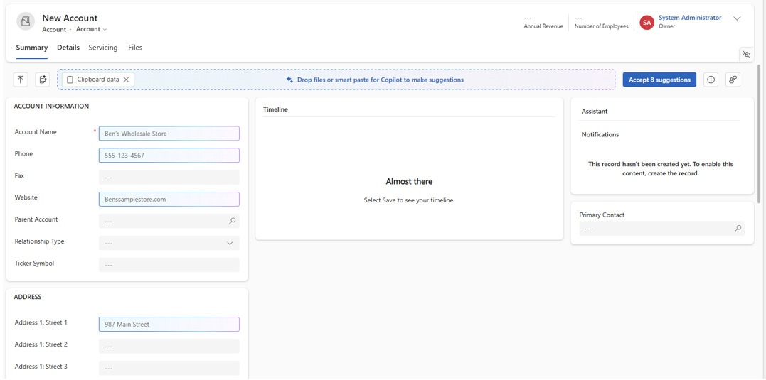 Copilot form assist data fields