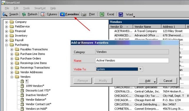 GP Active Vendor only SmartList GP Active Vendor only SmartList