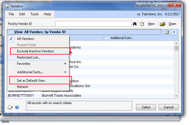 GP Exclude Inactive Vendors GP Exclude Inactive Vendors