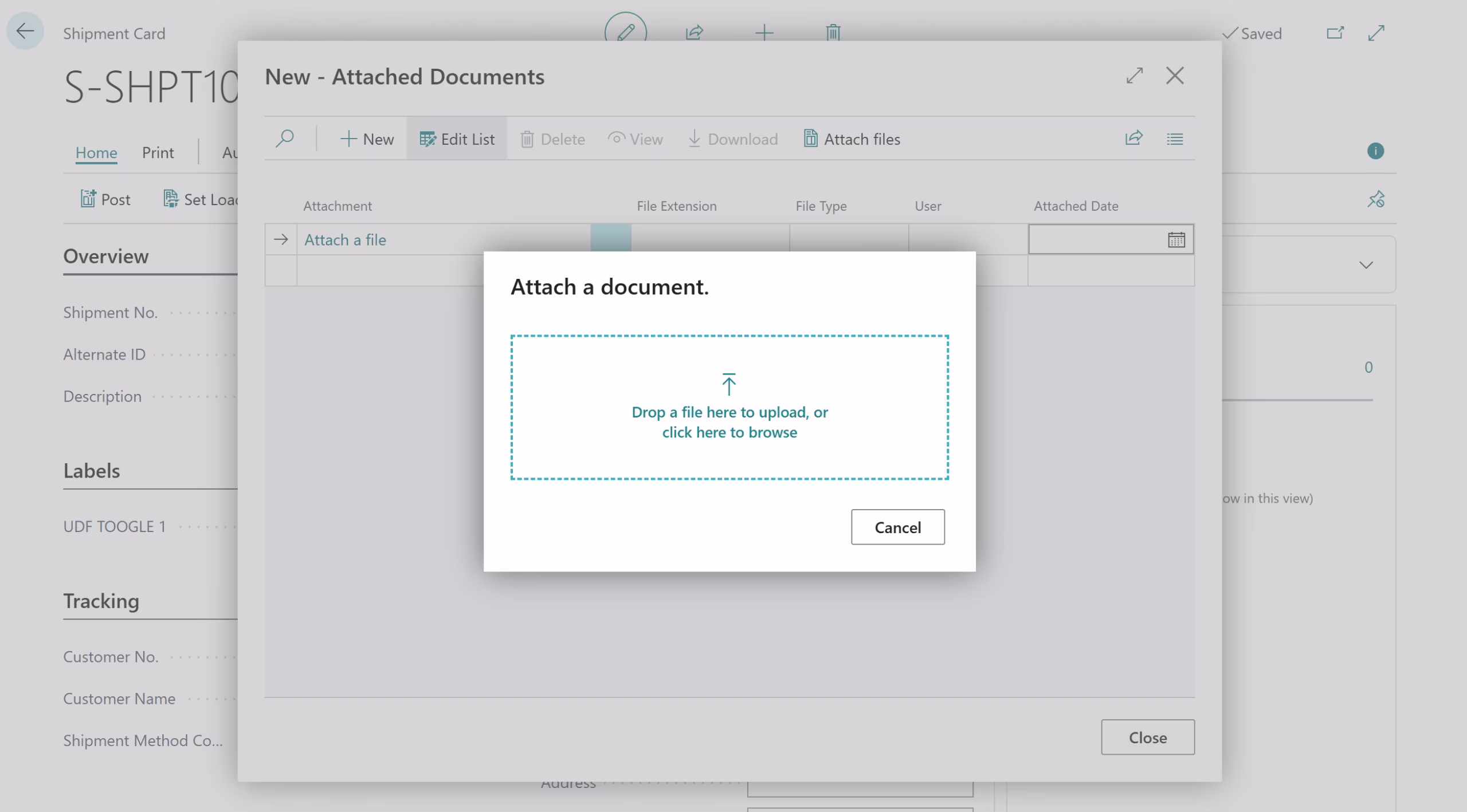 Attach a document - Shipment Builder Attach a document - Shipment Builder