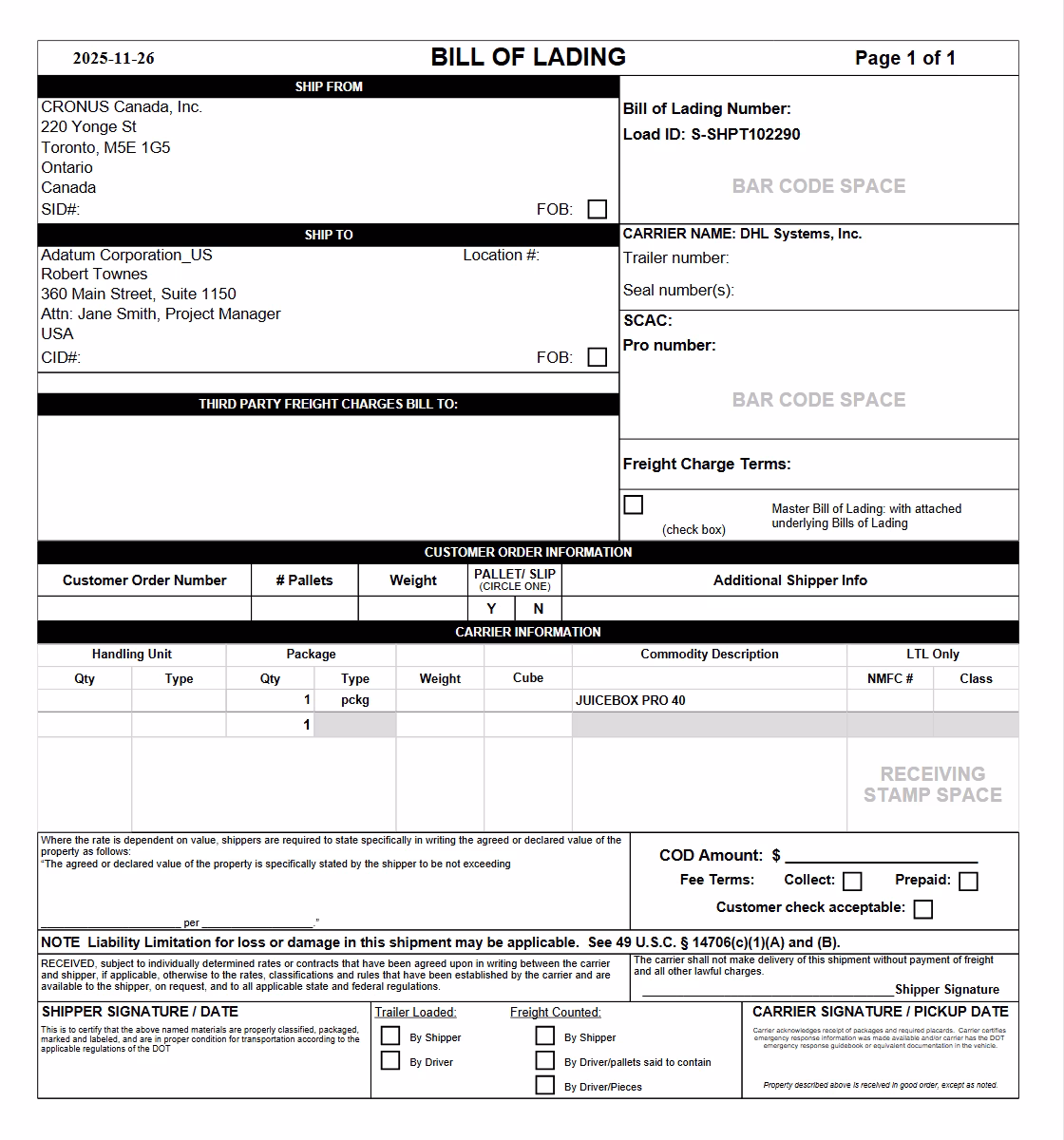 Bill of lading - Shipment Builder Bill of lading - Shipment Builder