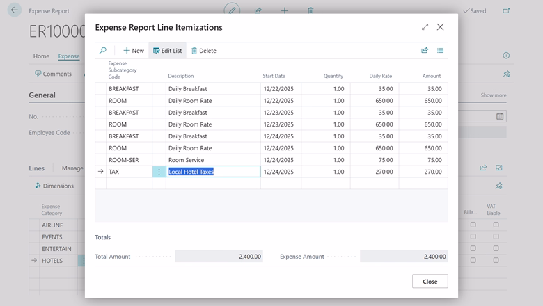 Employee Expense Reports in Business Central