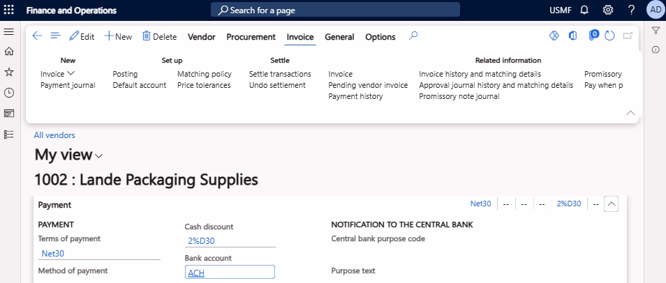 Vendor payment and banking details in Dynamics 365 Finance