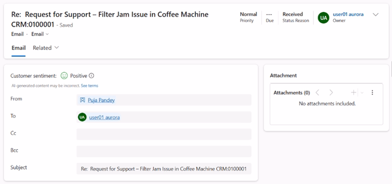 Customer sentiment indicators on a case in D365 Customer Service