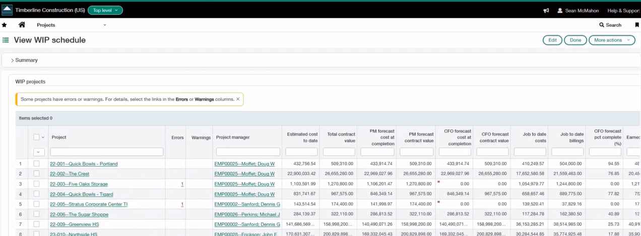 Work-in-progress (WIP) reporting and forecasting in Sage Intacct Construction