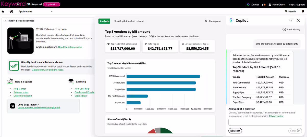 Finance intelligence agent in Sage Intacct