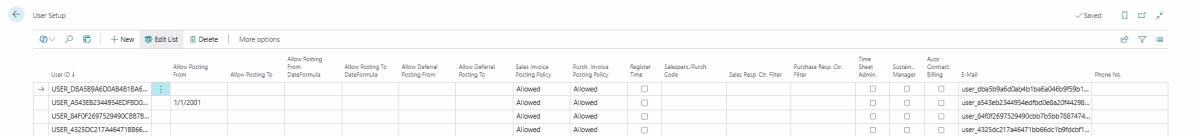 User setup page