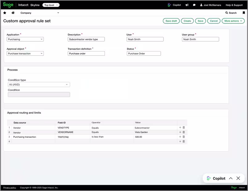 Custom purchasing approvals in Sage Intacct