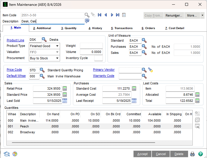 Sage 100 inventory management