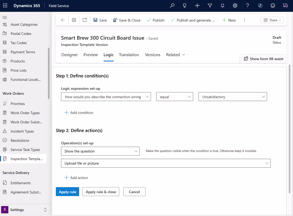Dynamics 365 Field Service inspections conditional logic