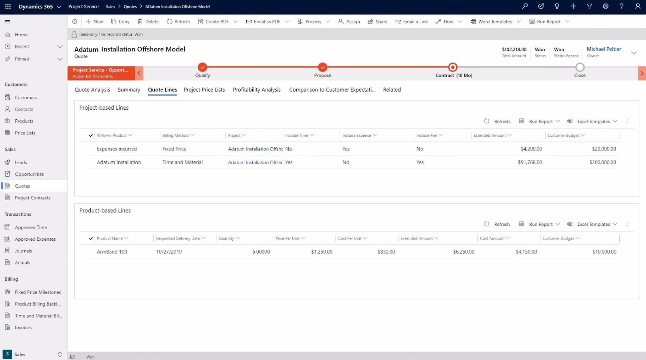 Project contract in D365 Project Operations