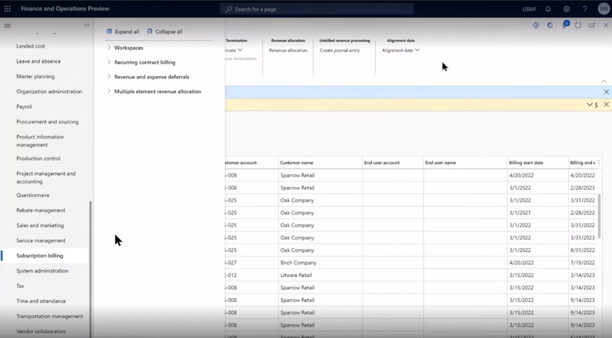 Subscription billing in Dynamics 365 Finance