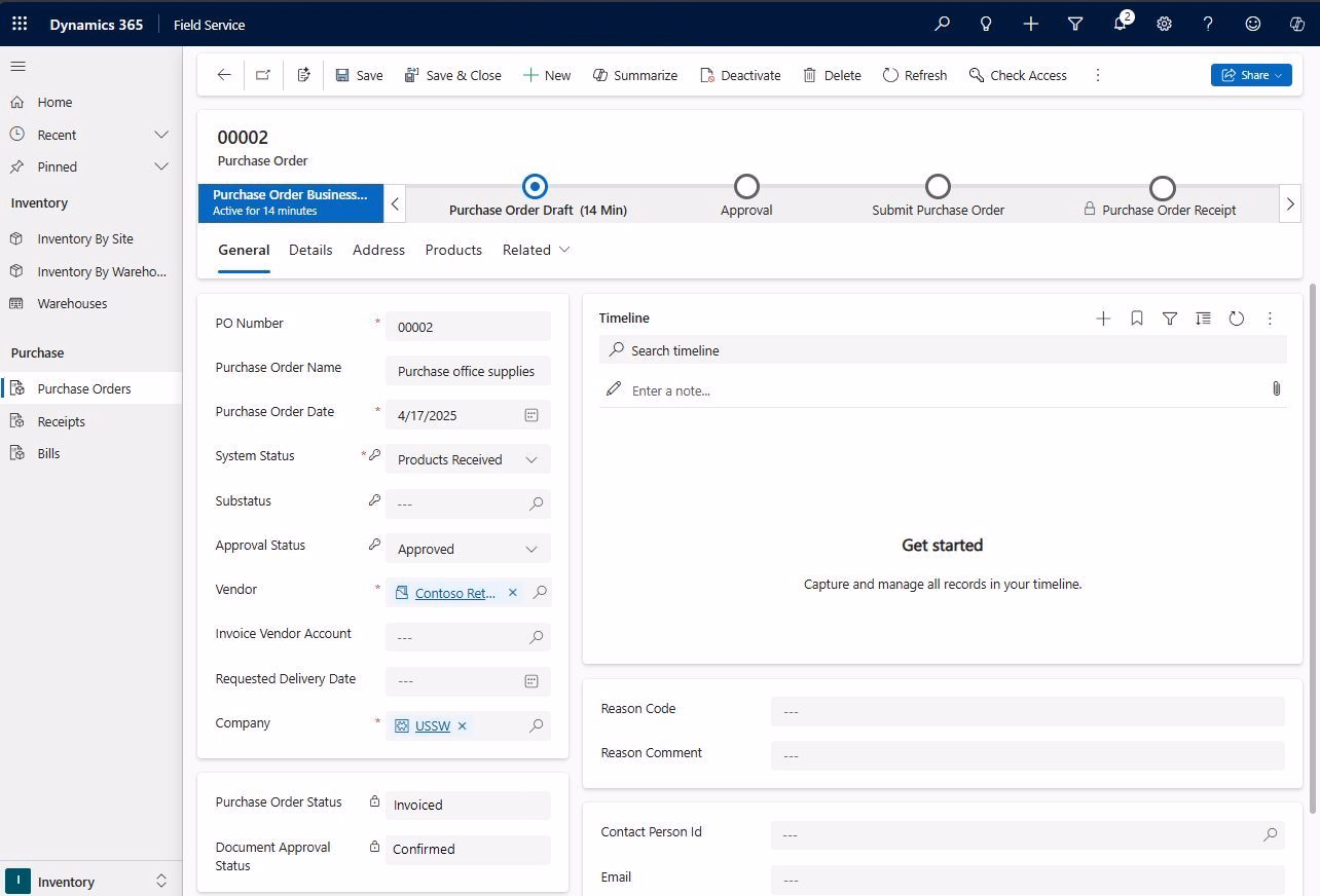 Purchase orders in Dynamics 365 Field Service