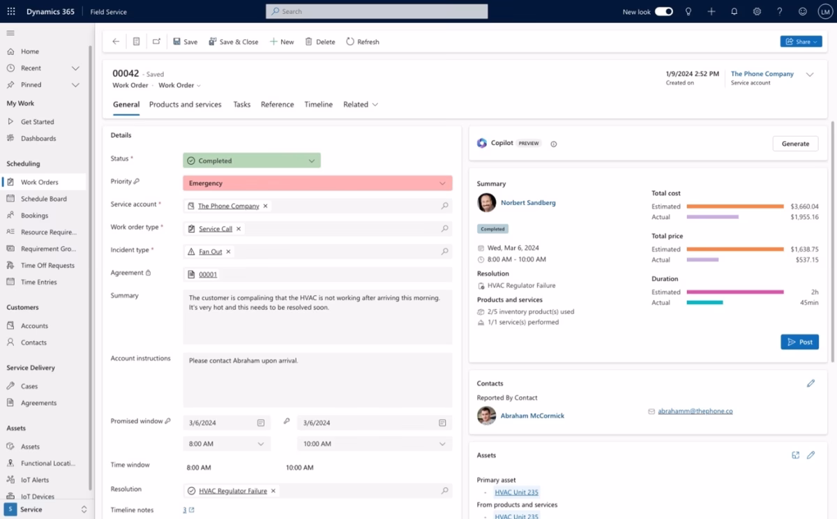 Work orders in Dynamics 365 Field Service
