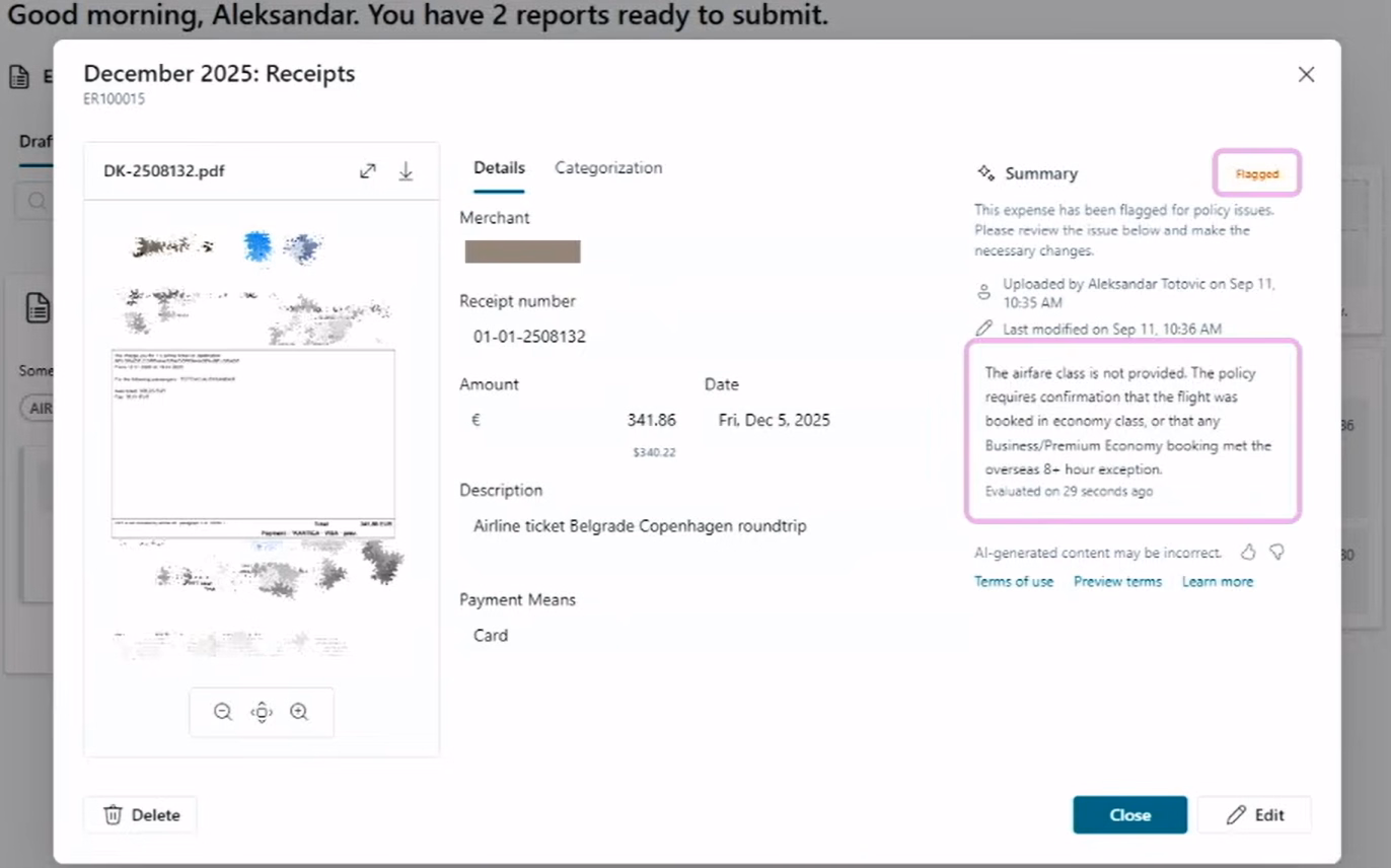 AI-driven approvals - Expense agent in Business Central