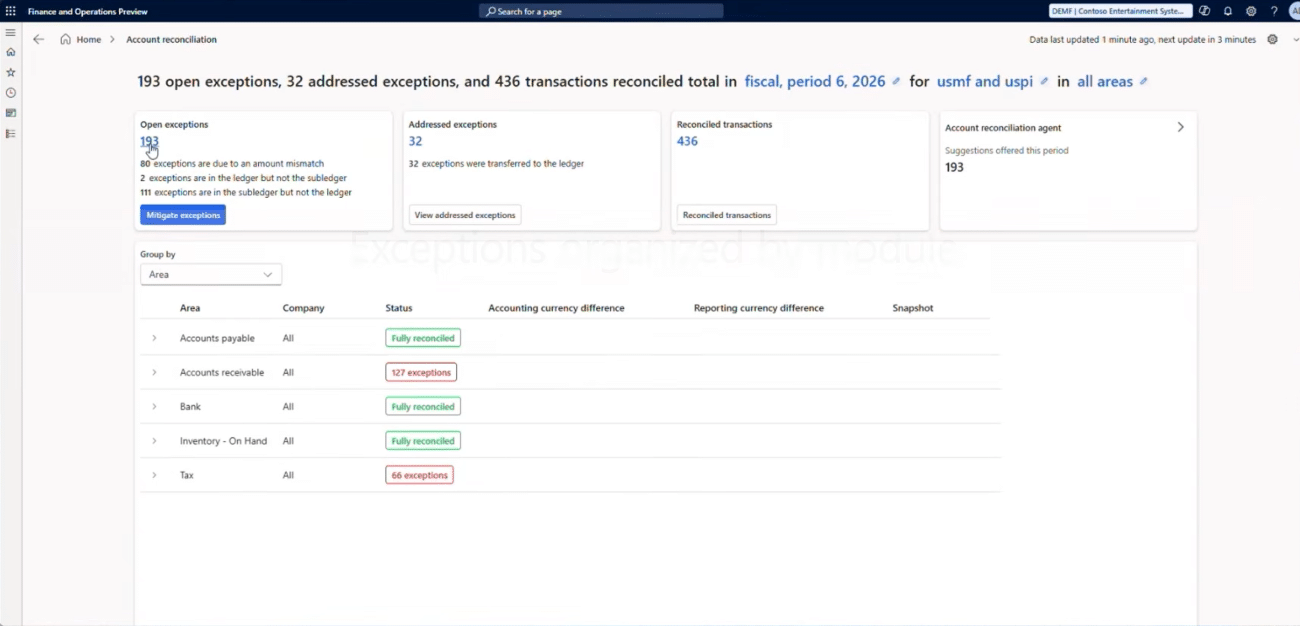 Monitor exceptions - Account Reconciliation Agent Monitor exceptions - Account Reconciliation Agent