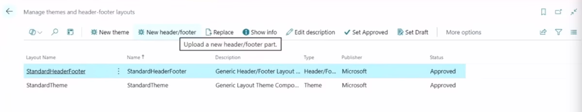 Design and resuse headers and footers in Business Central