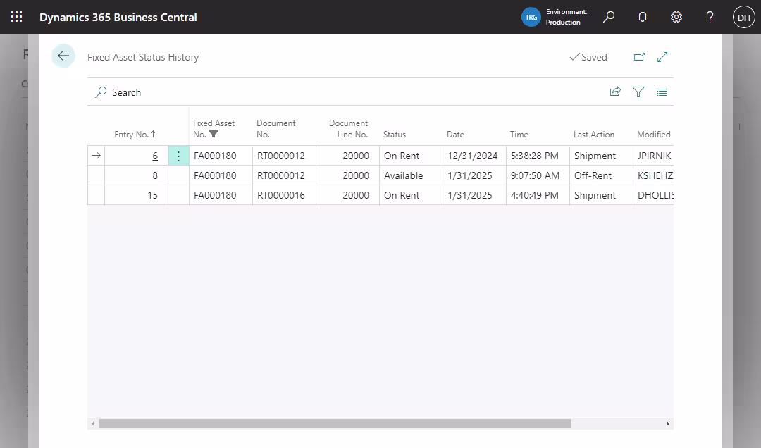 Fixed Asset status history in Business Central Fixed Asset status history in Business Central
