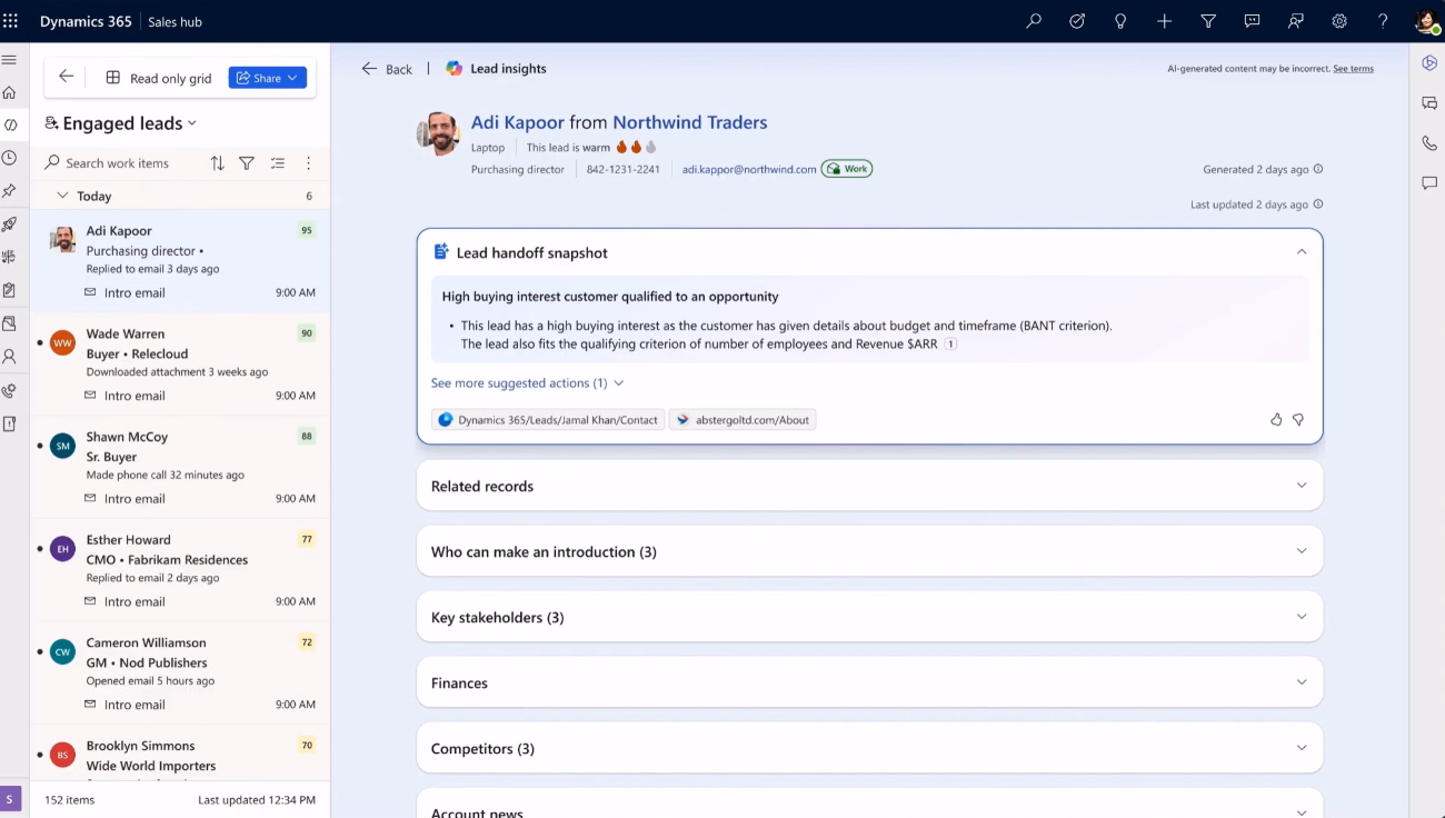 Lead insights in Dynamics 365 Sales Lead insights in Dynamics 365 Sales
