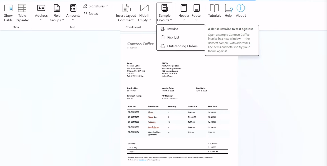 Report themes in Business Central
